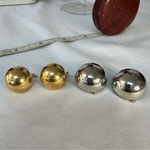 Two pair vintage silvertone and goldtone button earrings